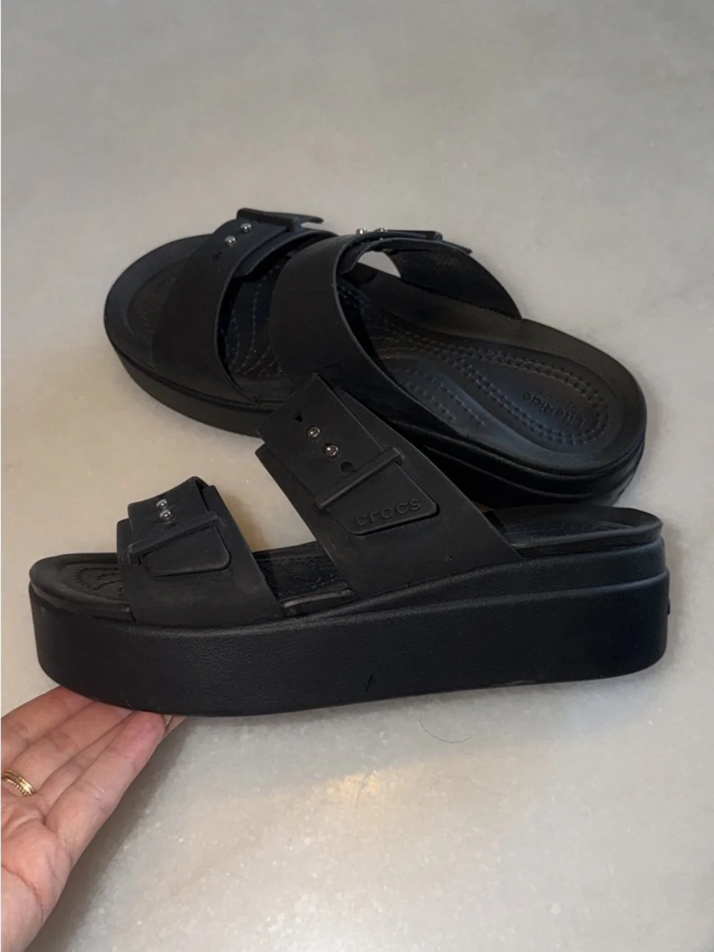 CROCS Women’s Black Platform Double-Band Slide Sandals